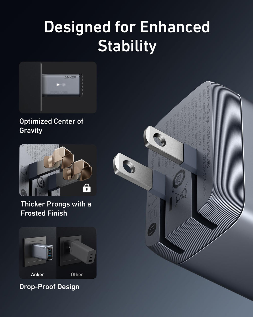 Anker Prime Charger (100W, 3 Ports, GaN) and USB-C to USB-C Cable (240W, 6 ft)