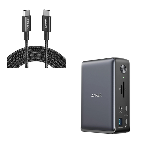 Anker 575 USB-C Docking Station (13-in-1) and New Nylon USB-C to USB-C 100W Cable (10 ft)